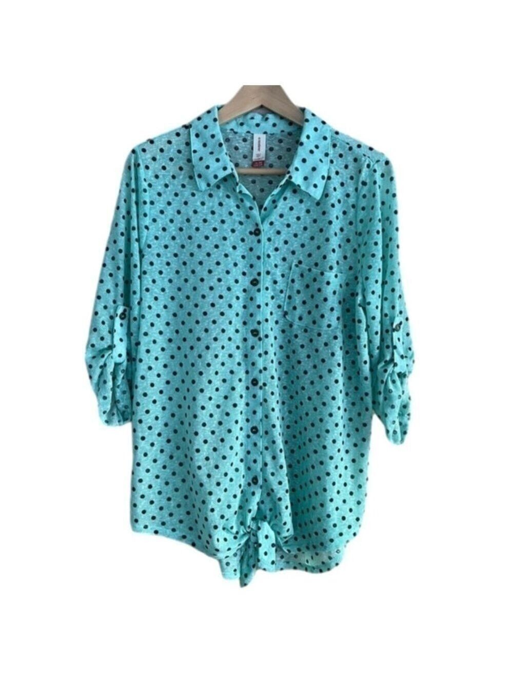 Polkadot semi sheer button front waist tie top XL (Juniors 15-17)